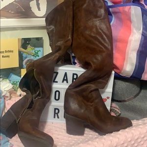 Brown knee high boots